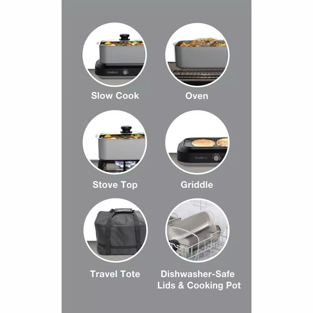 Outlet β€οΈ West Bend 5 Qt. Silver Non-Stick Versatility Slow Cooker With 5-Temperature Settings Includes Travel Lid And Thermal Tote β - Image 6