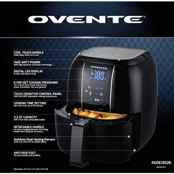 Outlet π― Ovente 3.2 Qt. Black Air Fryer Grill Pan And Non-Stick Frying Basket Auto Shut-Off 6 Cooking Presets Touch Sensor π₯ - Image 6